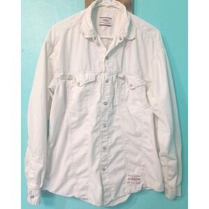 Vntg White Tag Levi Collard Long Sleeve Button Down White Flannel Size LG Cotton